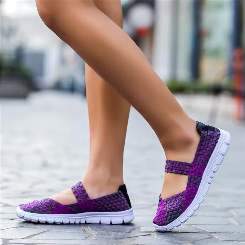 Adult Running Shoes Women Woven Light Weight Elastic Trainer Slip On Sport Water Shoes Sneakers zapatos de mujer #2M06 (48)