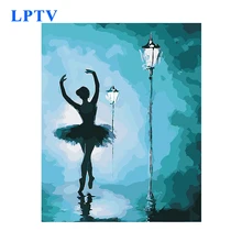 Балетная фигура, плакат, цифровая самодельная картина маслом, синяя ручная роспись, гостиная, декоративная живопись для комнаты, подарок на Хэллоуин