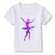 Новейший элегантный балетный танец осанки Детская Футболка Harajuku Аква футболка "Балерина" для девочек, детские летние топы, футболка