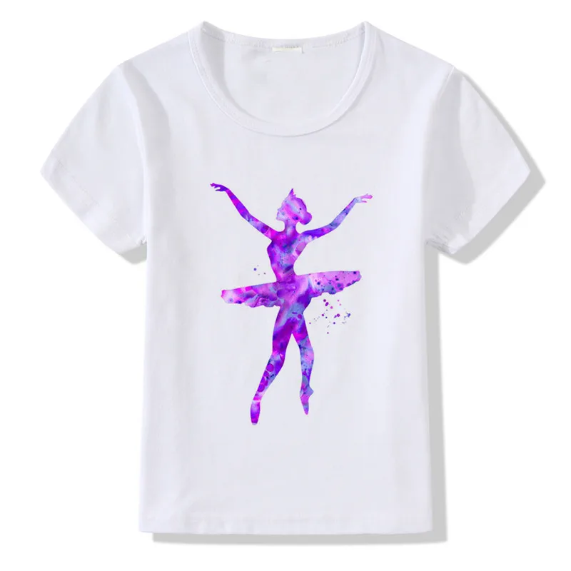 

Newest Elegant Ballet Dance posture Print Children T shirt Harajuku aqua ballerina T-shirt For Girl Kids Summer Tops Tshirt