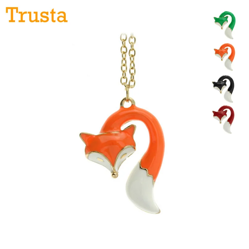 

Trusta 2018 New Hot Fashion Jewelry Green/Black/Red/Orange Oil Glaze 18" Necklace Loverly Fox Pendant EZM Free drop Shipping