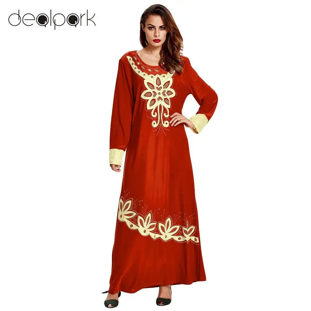 Anself New Women Muslim Maxi Dress Floral Print Vintage Loose Kaftan ...