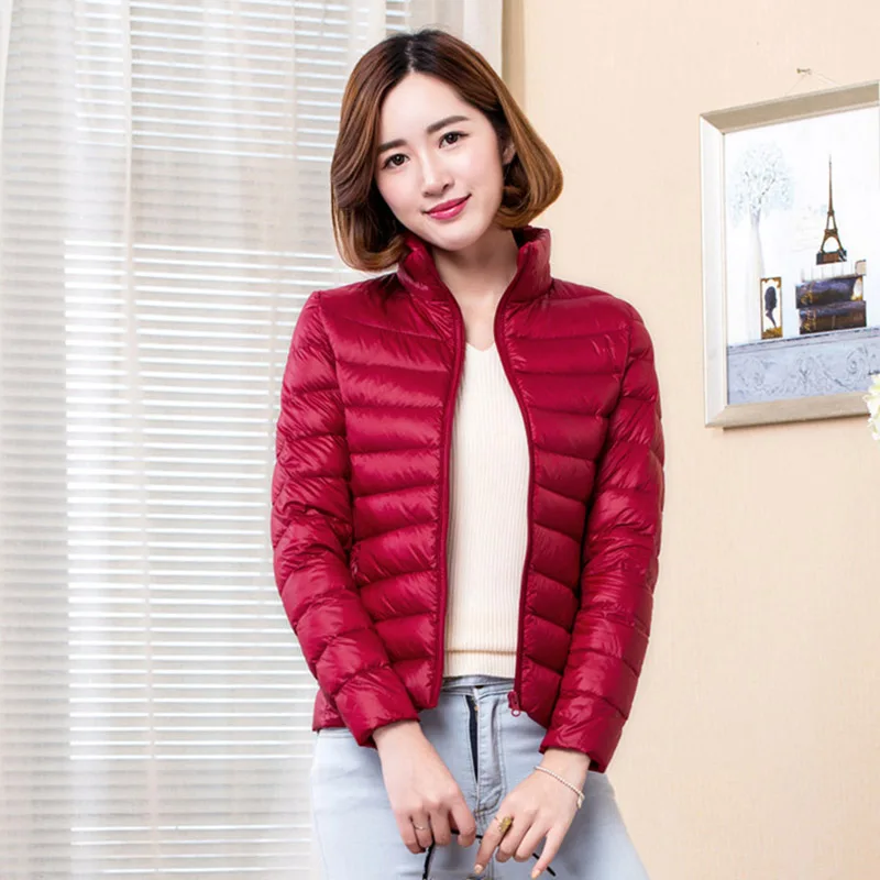 

FYYIYI 2019 New Light Thin Down Jacket Office Lady Short Autumn Winter Down Jackets Large Size Women's Coats Factory Wholesale