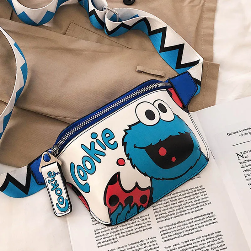 Women Belt Bag Cartoon Waist Bags Handy Banana Fanny Pack Belt For Children Cookie Elmo Monster Girl Hip Bum Bag Lady Chest Bags - Цвет: Blue Waist Bag