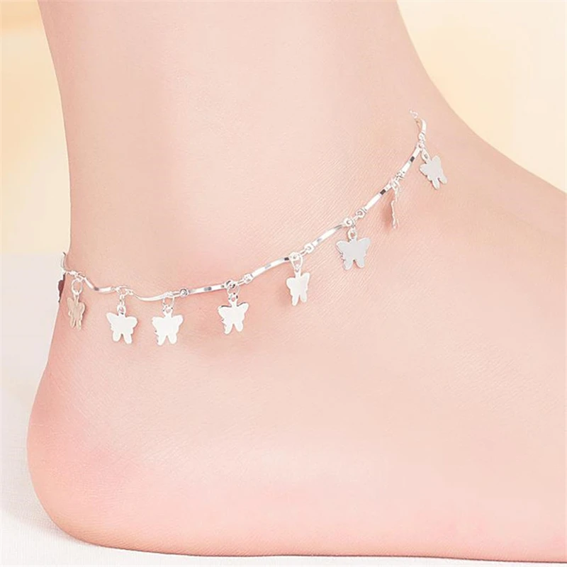 KOFSAC New Fashion 925 Sterling Silver Chain Anklets For Women Party Cute Butterfly Ankle Bracelet Foot Jewelry Girl Best Gifts