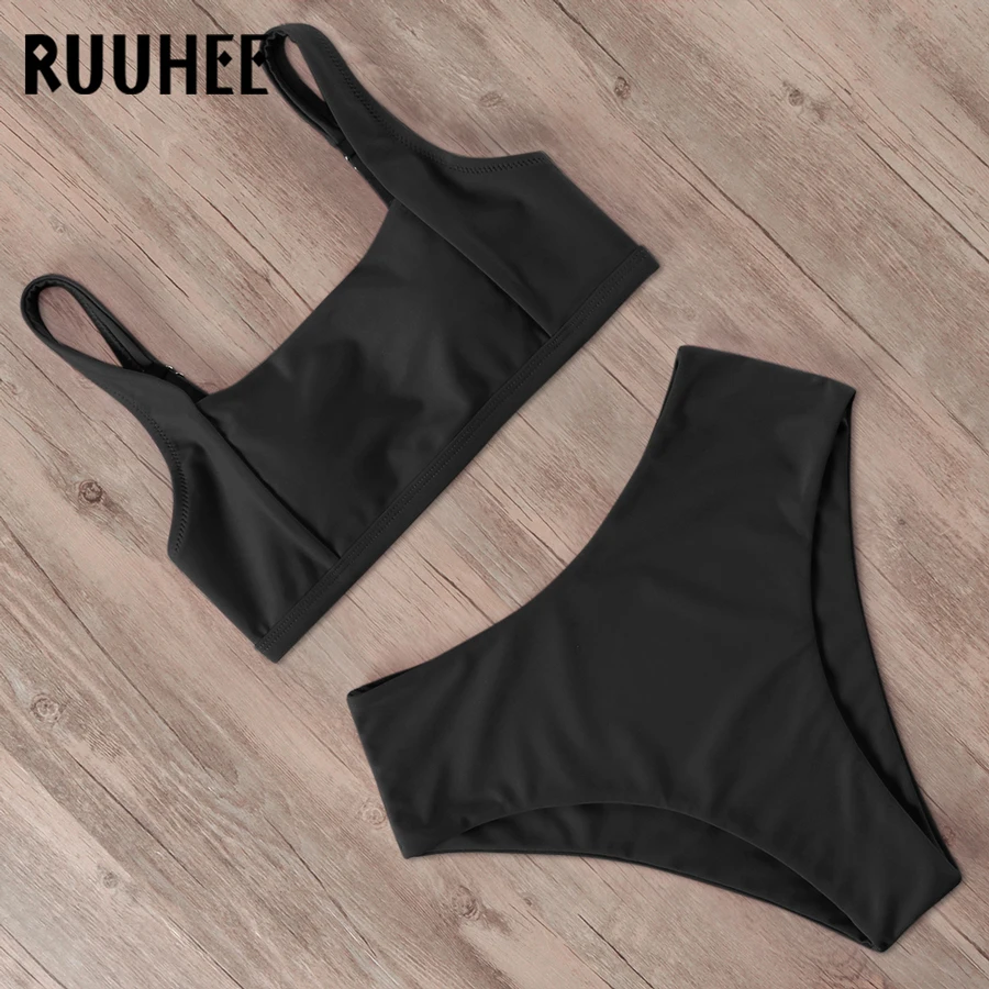 Online RUUHEE Bademode Frauen Bikini 2019 Badeanzug Hohe Taille Bikini Set Push Up Sport Tops Badeanzug Frauen Sommer Weibliche Strand tragen