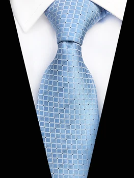 

8CM Men Formal Occasion Tie Unique Design Checkered Grids Necktie with Dots Fashion Blue Cravat