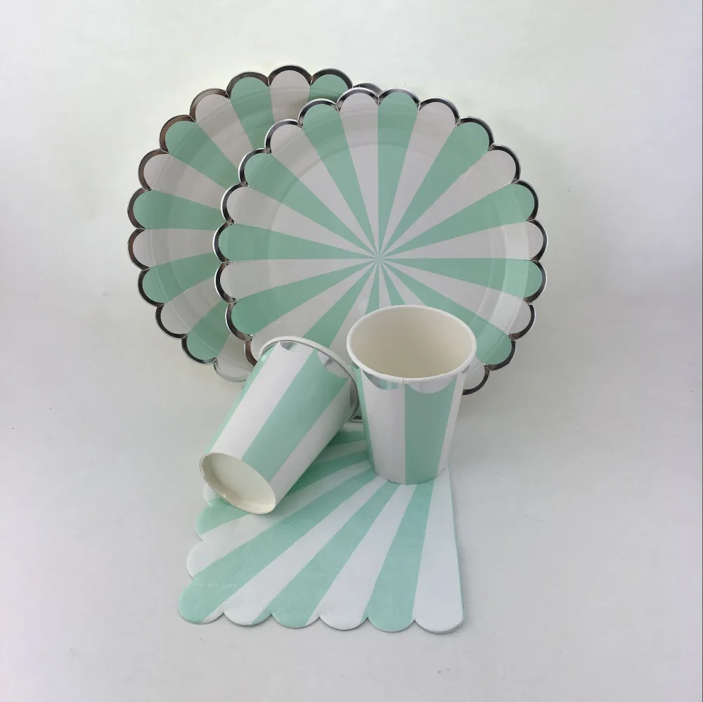 Mint Green Paper Disposable Tableware Sets Wedding Paper Plates Cups