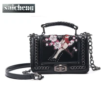 Mujeres de Los Bolsos Diseñador de lujo Bordado Pu Bolso de Mano Bolso Crossbody De Las Mujeres Cadenas Bolsa de Mensajero