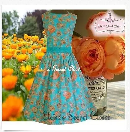 Monsoon Clarissa Vintage 50 S Coral Turquoise Rockabilly Pin Up