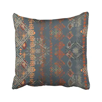 

Throw Pillow Cover 18"X18" Polyester Colorful Turkish Ethnic Boho Distressed Ethno Tribal Design Hand Geometric Drawn