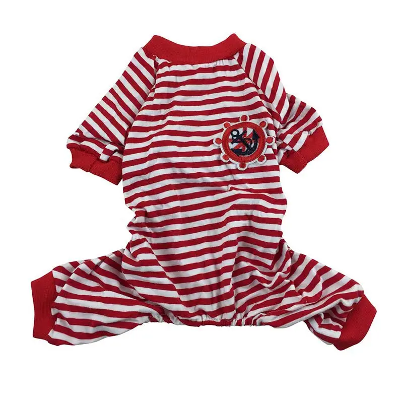 

Pet Dog Clothes Cartoon Striped Cotton Pajamas Small Dog Cat Jumpsuit Coat Shirt Clothes For Teddy Small Dogs