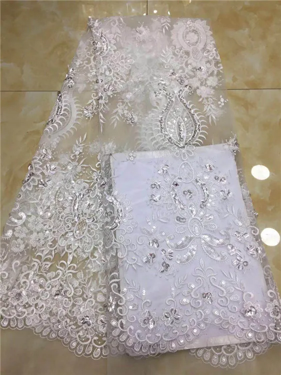 

5 Yard white sequins fabric 2018 NEW shiny glitter tulle lace fabric material(FJ-9-18