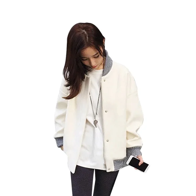 Fashion White Women Coat Casual Zipper Up Bomber Jacket Plus Size
