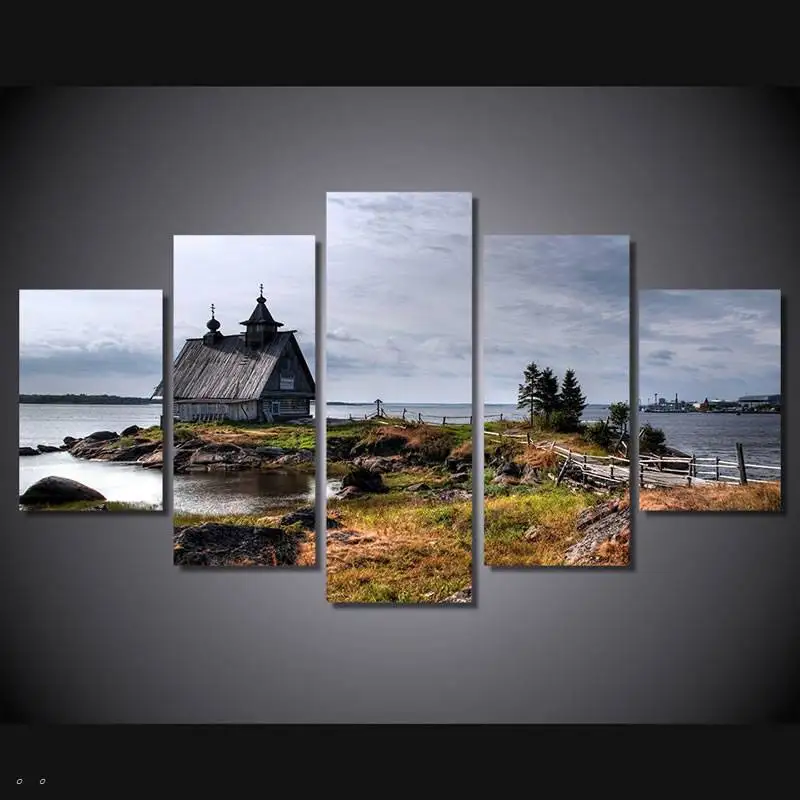 

Hd Printed Old Small House On River Shore Painting Canvas Print Room Decor Print Poster Picture Canvas Free Shipping/90737