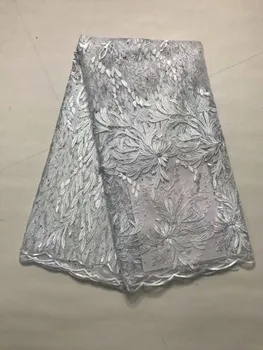 

2019 High Quality Beads Nigerian Lace Fabrics Latest Mesh African Lace Fabric Bride Guipure French Net Lace Fabric White Pink