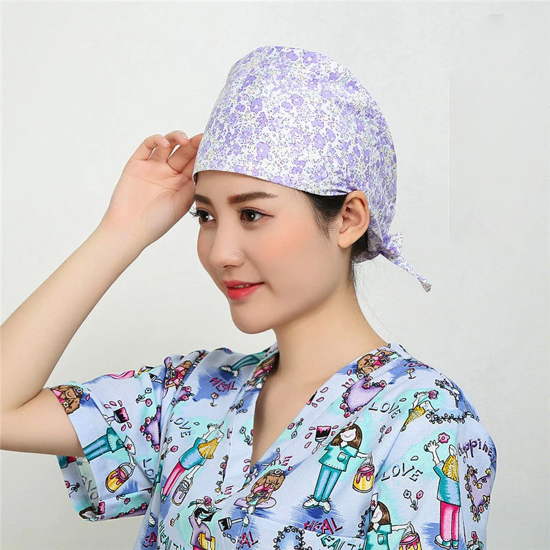 Женские хирургические шапки для медсестер с узором для операционной комнаты, хирургические шапки с эффектом потертости, милый кот, хлопок, один размер, с завязками на спине, шапка для хирургии - Цвет: photo