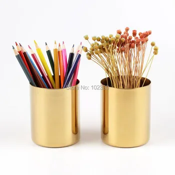 

20pcs 400ml Nordic Style Brass Gold Vase Stainless Steel Cylinder Pen Holder for Desk Organizers Stand Pencil Pot Holder