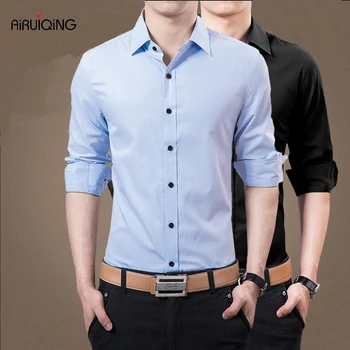 

New 2019 Men Shirts British Style Long-Sleeve Male Slim Casual Business Shirts Solid Men's White Black Dress Shirt