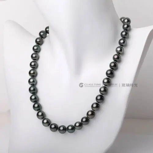 

FREE SHIPPING HOT sell new Style >>>> stunning AAA9-10MM round tahitian black green pearl necklace 18inch 925