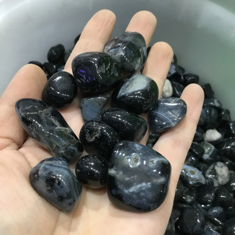Natural polished Black agate tumbled stones agate stone for decoration