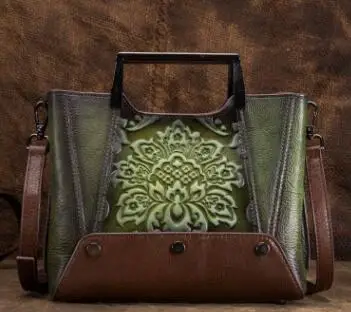 Женские сумки из натуральной кожи, винтажные абразивные цветные тисненые сумки на плечо, европейские популярные модные маленькие сумки из воловьей кожи с клапаном - Цвет: Зеленый