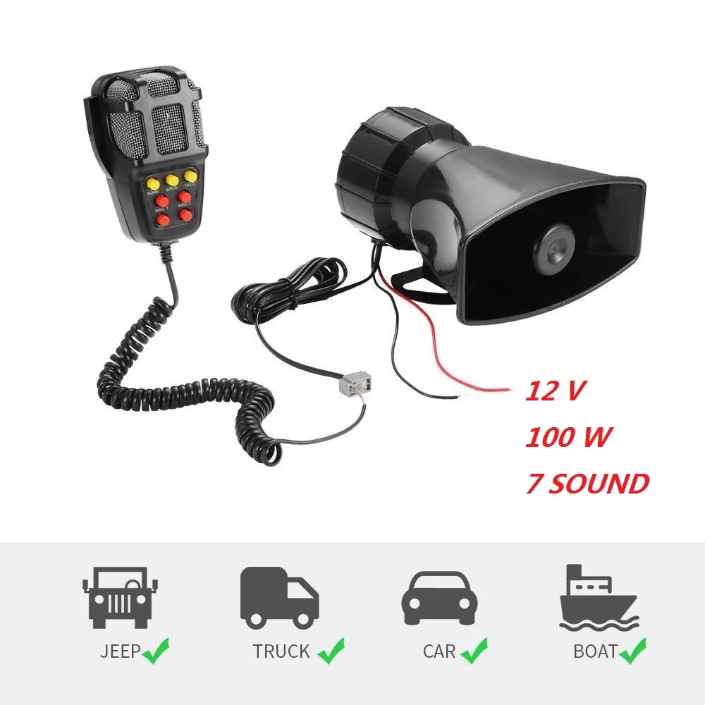 Автомобильный звуковой сигнал 12V 100 Вт Автомобильная сирена клаксон Mic PA Динамик Системы 7 Тон Громкий охранной сигнализации
