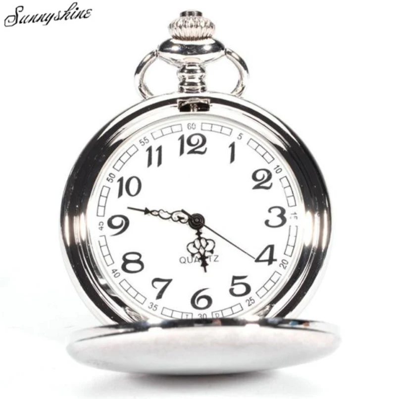 Smooth Stainless Steel Case White Dial Arabic Numbers Modern Pocket