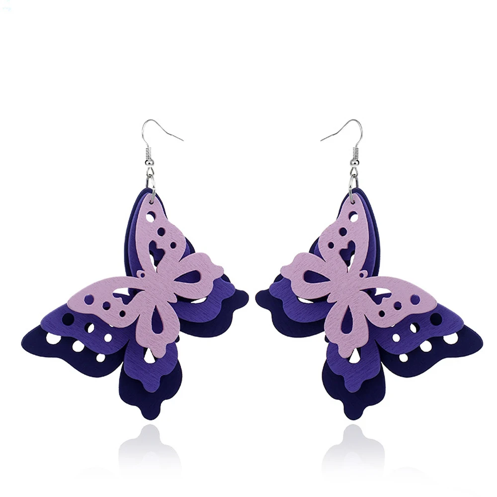 Романтический Красочные полые бабочка Длинные Висячие серьги для Для женщин в богемном стиле Стиль высокое качество многослойные