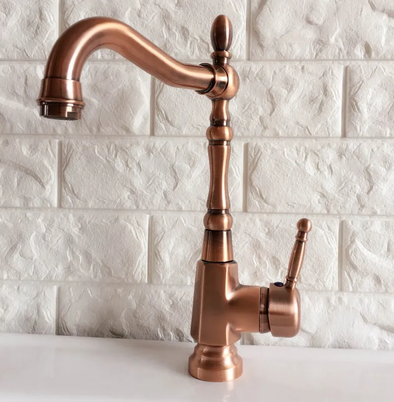 Swivel Spout Water Tap Antique Red Copper Single Handle Single Hole Kitchen Sink & Bathroom Faucet Basin Mixer Tap anf415