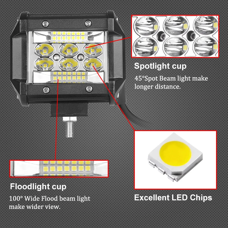 Лампа Worklight 4 дюйма 42 Вт 48 Вт 60 Вт внедорожный тонкий рабочий свет 12 в свет интерьер led 4x4 led трактор фара дальнего света для лодок