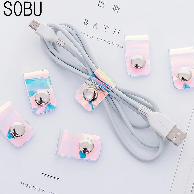 5 Pcs/lot Travel Accessories Laser Transparent Cable Winder Earphone Protector USB Phone Holder Accessory Packe Organizers cable winder,travel gadget organizer