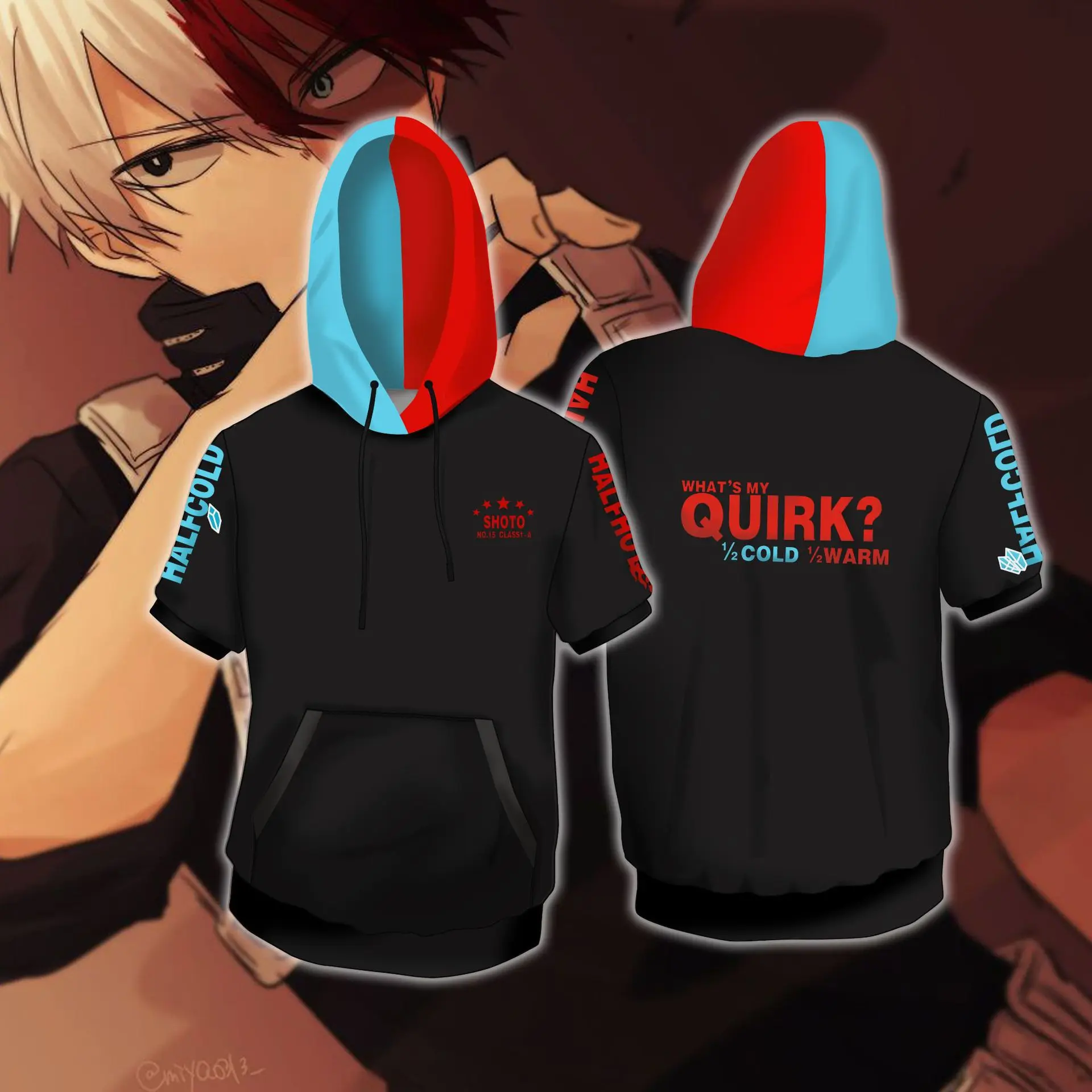 

Hoodies Todoroki Shoto Cosplay Costume tops Hooded t shirt short sleeve Plus size Clothing Summer Tops my hero academia cosplay