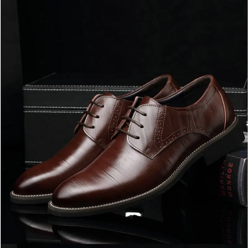 

Mens genuine leather shoes men's dress shoes Business wedding shoes Oxfords lace up Pointed toe flats big size 38-45 AA-12