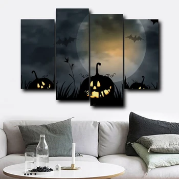 

Laeacco Halloween Theme Decoration Canvas Painting Modern Home Decor Wall Art Picture For Living Room Pumpkin head Poster
