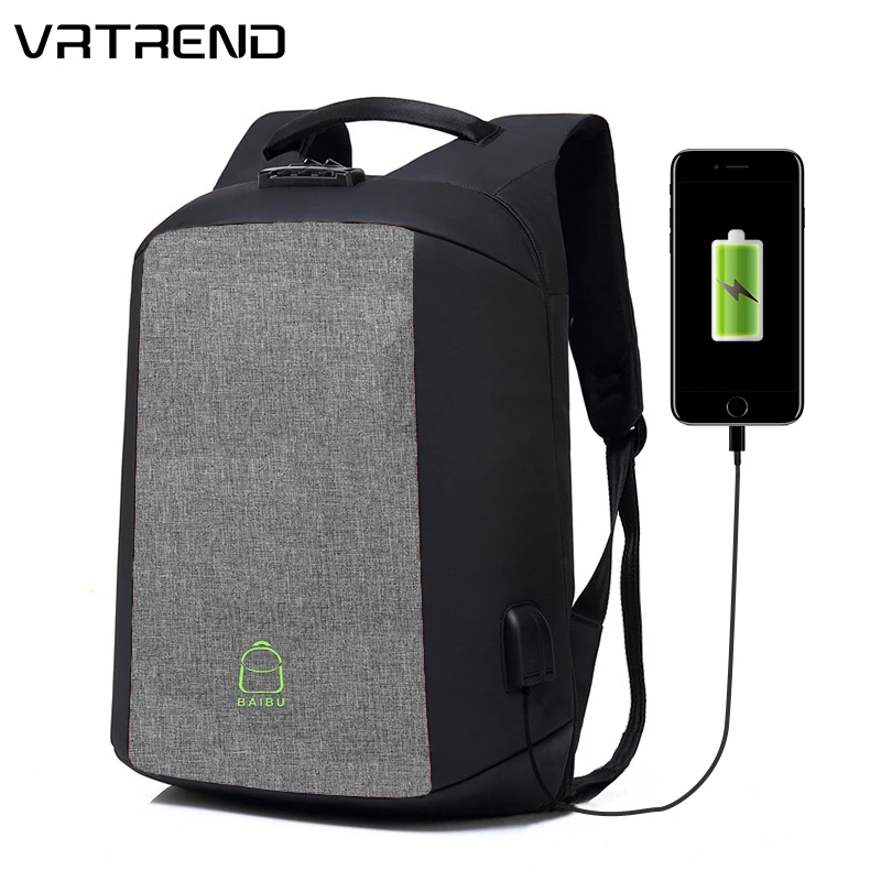 VRTREND бизнес Противоугонный 15 6 дюймовый рюкзак для ноутбука с USB зарядкой сумка