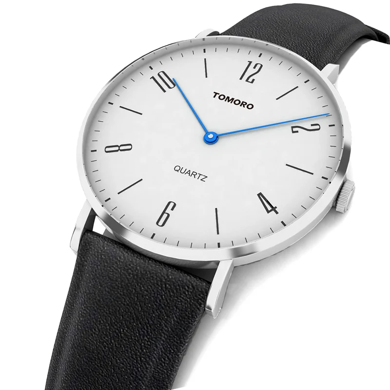 TOMORO супер тонкие кварцевые повседневные бизнес из натуральной кожи брендовые японские кварцевые минималистичные часы Мужская мода relojes hombre - Цвет: Silver and white