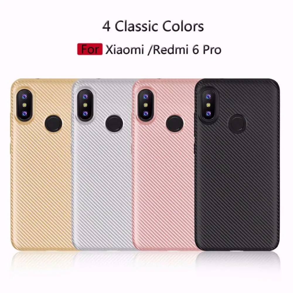 buy Fashion Carbon Fiber Anti Fingerprint Soft TPU Rubber Gel Slim Armor case for Xiaomi Redmi 6 6A 6 Pro Utra thin