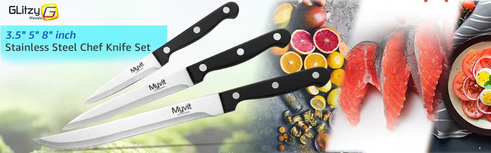 Кухонные ножи из высокоуглеродистой нержавеющей стали 3,5, 5, 8 дюймов, набор из 3 предметов, 3CR13, 420C, японский нож шеф-повара, нож для фруктов, овощей, мяса