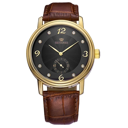 Новое поступление OUYAWEI механические часы для мужчин водонепроницаемые мужские наручные часы модные деловые наручные часы Relogio Masculino подарок - Цвет: Gold Black