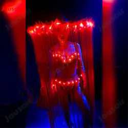 Ночной клуб женские модели показывают светодио дный световой бикини костюм со шляпой китайский Стиль светодио дный свет Ленточки красный