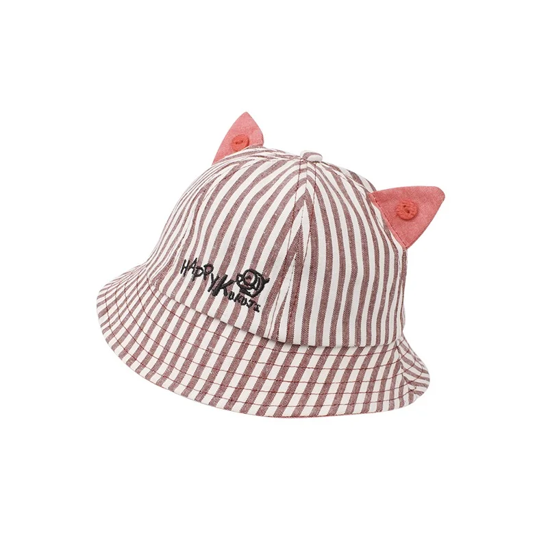Cute Striped Baby Hat Cat Panama Baby Girls Cap Cotton Kids Sun Cap With Ears Spring Summer Letter Boys Cap Baby Boys Clothing (11)