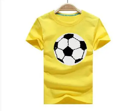 6 цветов, летняя футболка с блестками для мальчиков с изображением футбольной магии Новая модная желтая футболка для детей Топы для детей, одежда От 3 до 10 лет - Цвет: 1