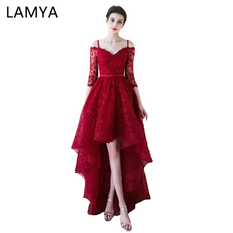 LAMYA High Low Prom  Dress  Boat Neck With Half Sleeve 
