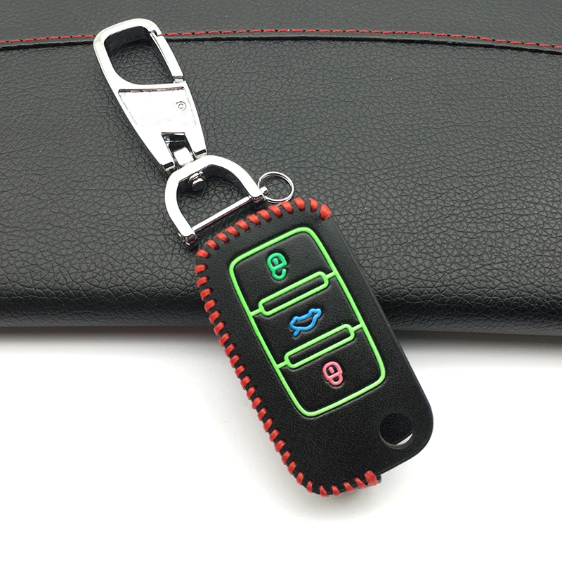 Кожаный чехол для автомобильного ключа Volkswagen VW Jetta MK6 Tiguan Passat Golf 4 5 6 POLO cc 3 кнопки