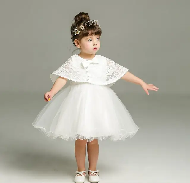 2PC/set Off White Tulle Baby Girl Baptism Christening Gown Dress Lace
