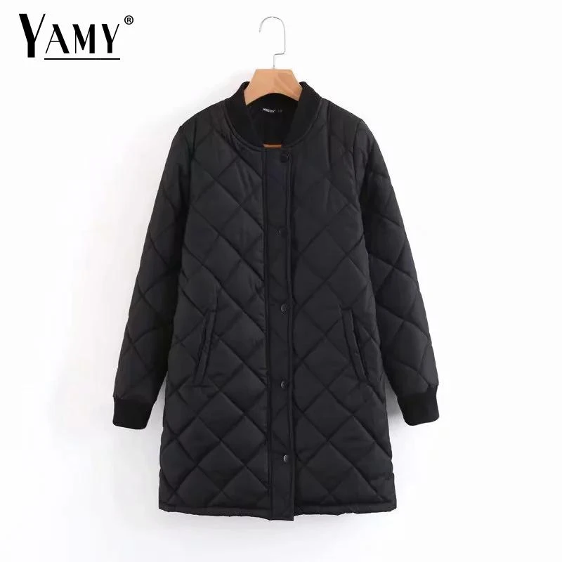 Moda Argyle chaqueta invierno mujer señora suelta abrigo largo casual negro bombardero chaqueta mujer bolsillo más tamaño prendas|chaquetas básicas| - AliExpress