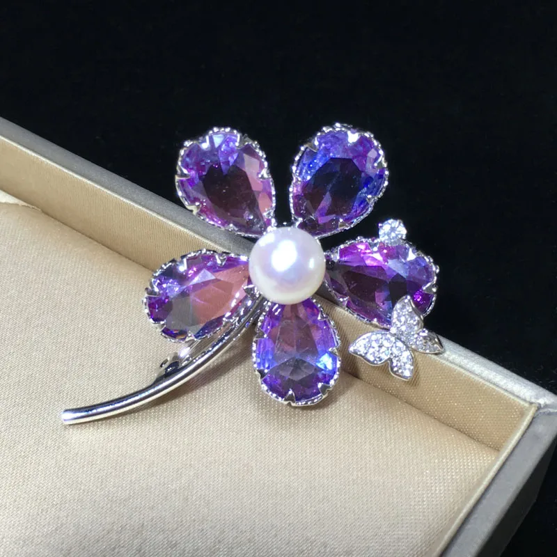 

ZHBORUINI High Quality Natural Freshwater Pearl Brooch Chinese Style Gradient Crystal Flower Brooch Pearl Jewelry For Women Gift