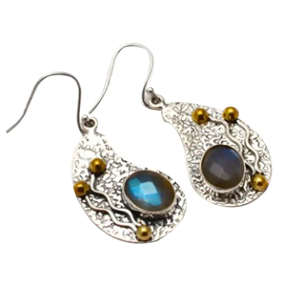 

NiaoZaiFei YunZaiKan Genuine Two Tone Labradorite 925 Sterling Silver Earrings,46 mm, 2SE0347