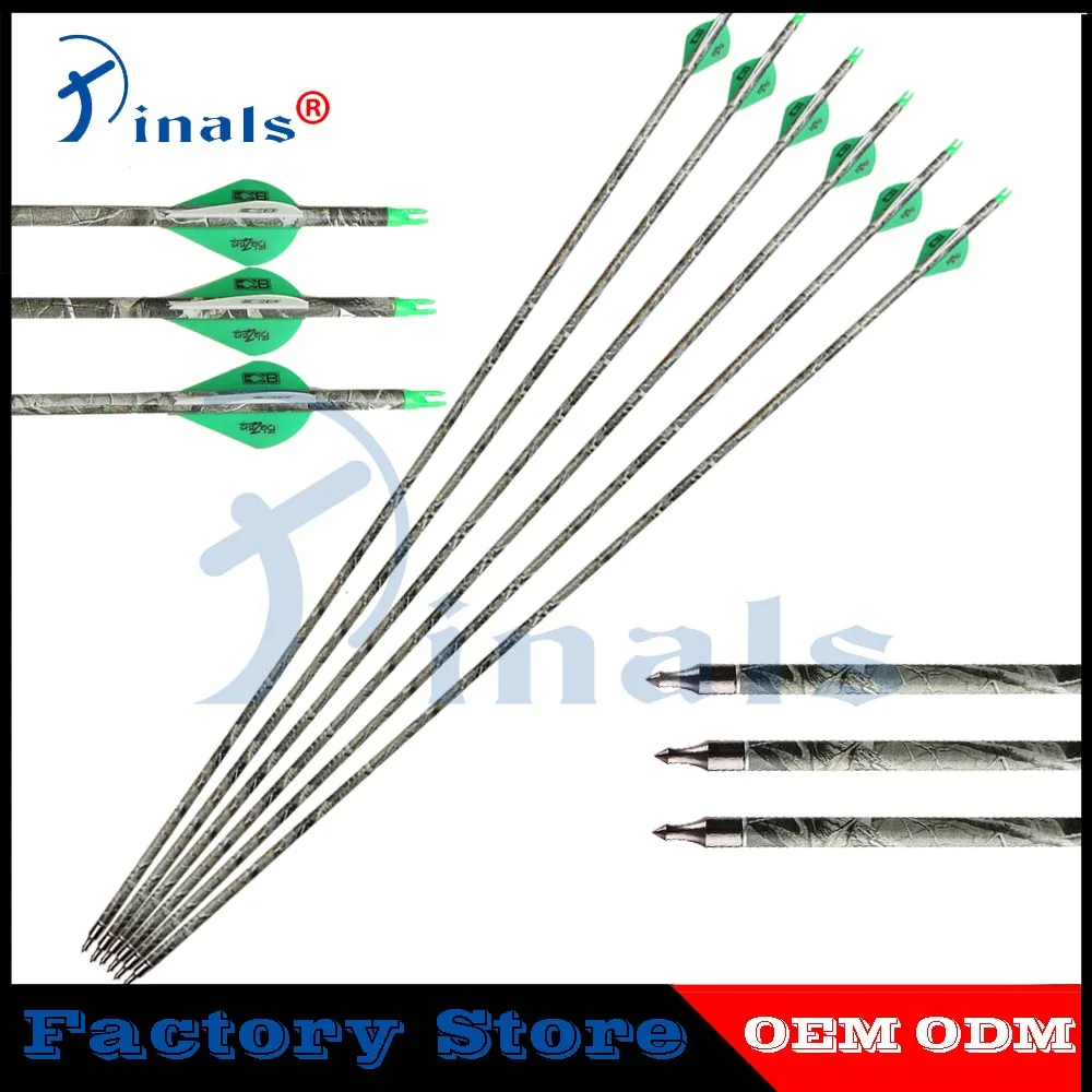

Archery Pure Carbon Camo Arrows Spine 400 31.5inch ID6.2mm Compound Recurve Bow Hunting Shooting Green Camo